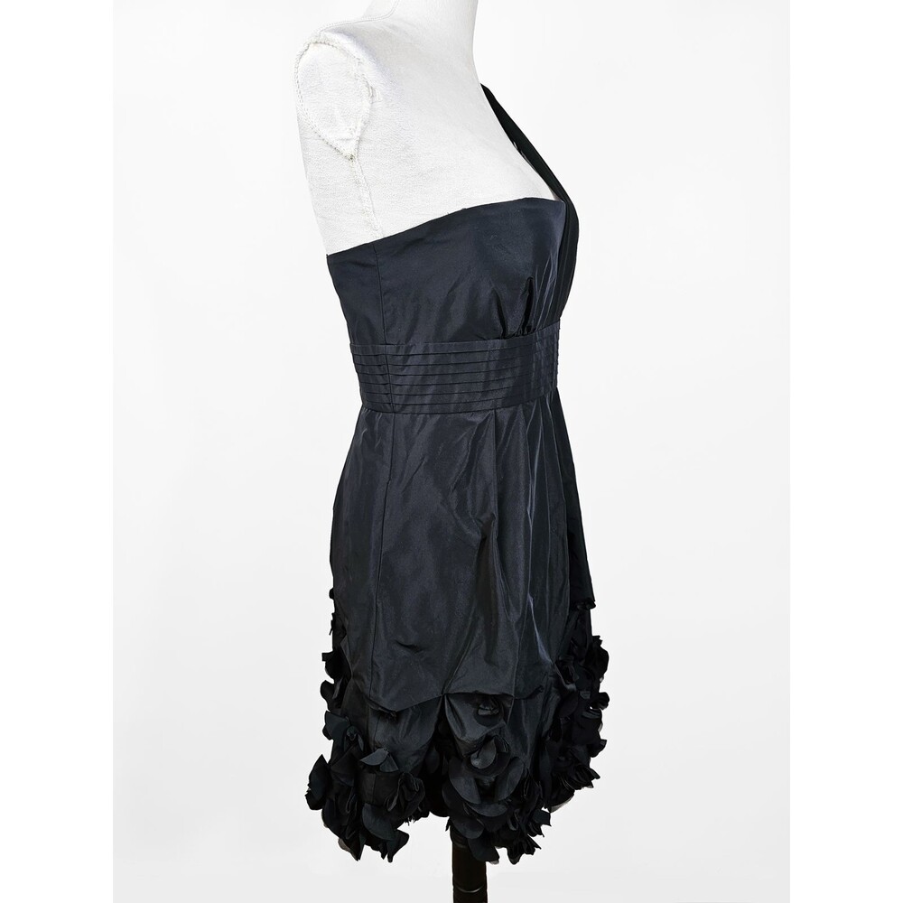 BCBG Maxazria Black Size 12 One Shoulder Taffeta Mini Dress Floral Applique - Picture 8 of 8